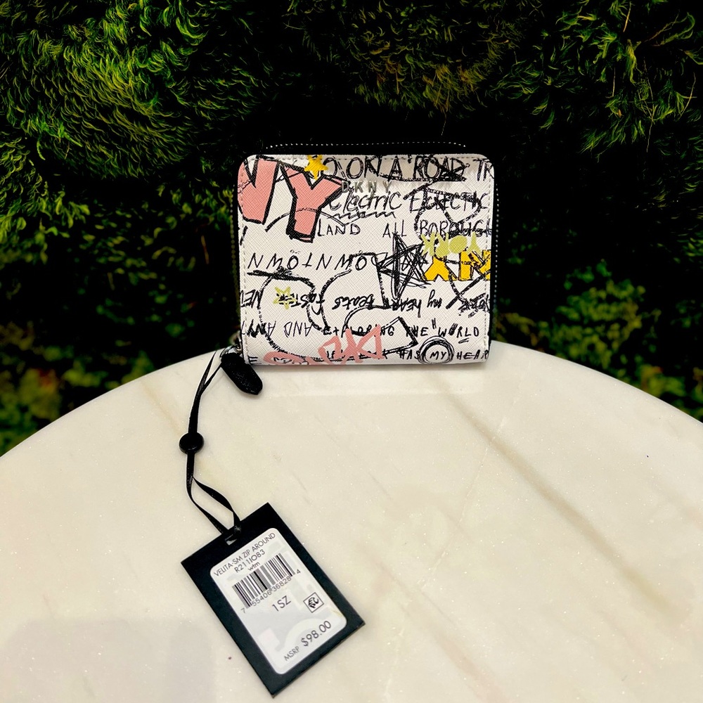 DKNY mini white graffiti wallet